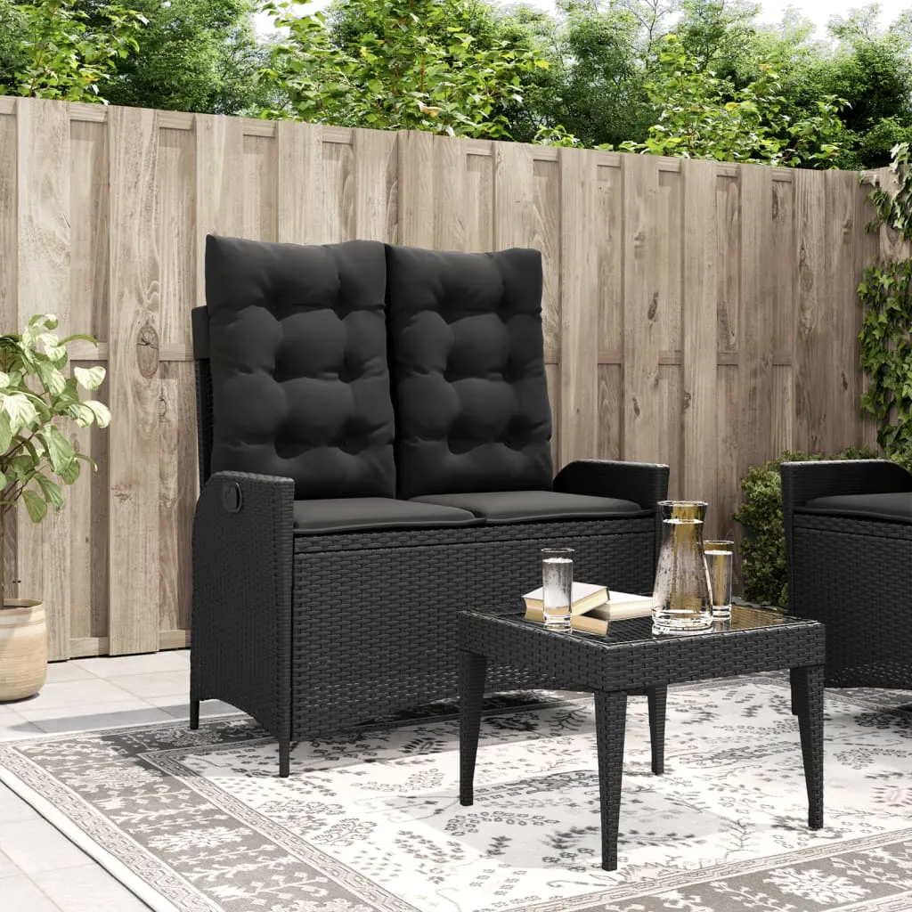 vidaXL Panca Reclinabile da Giardino con Cuscini Nera in Polyrattan