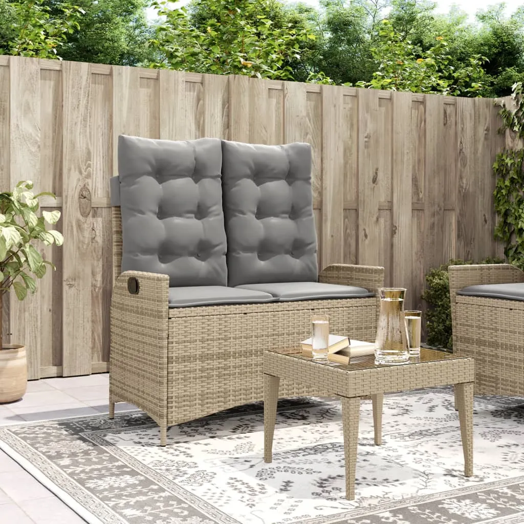 vidaXL Panca Reclinabile da Giardino con Cuscini Beige in Polyrattan