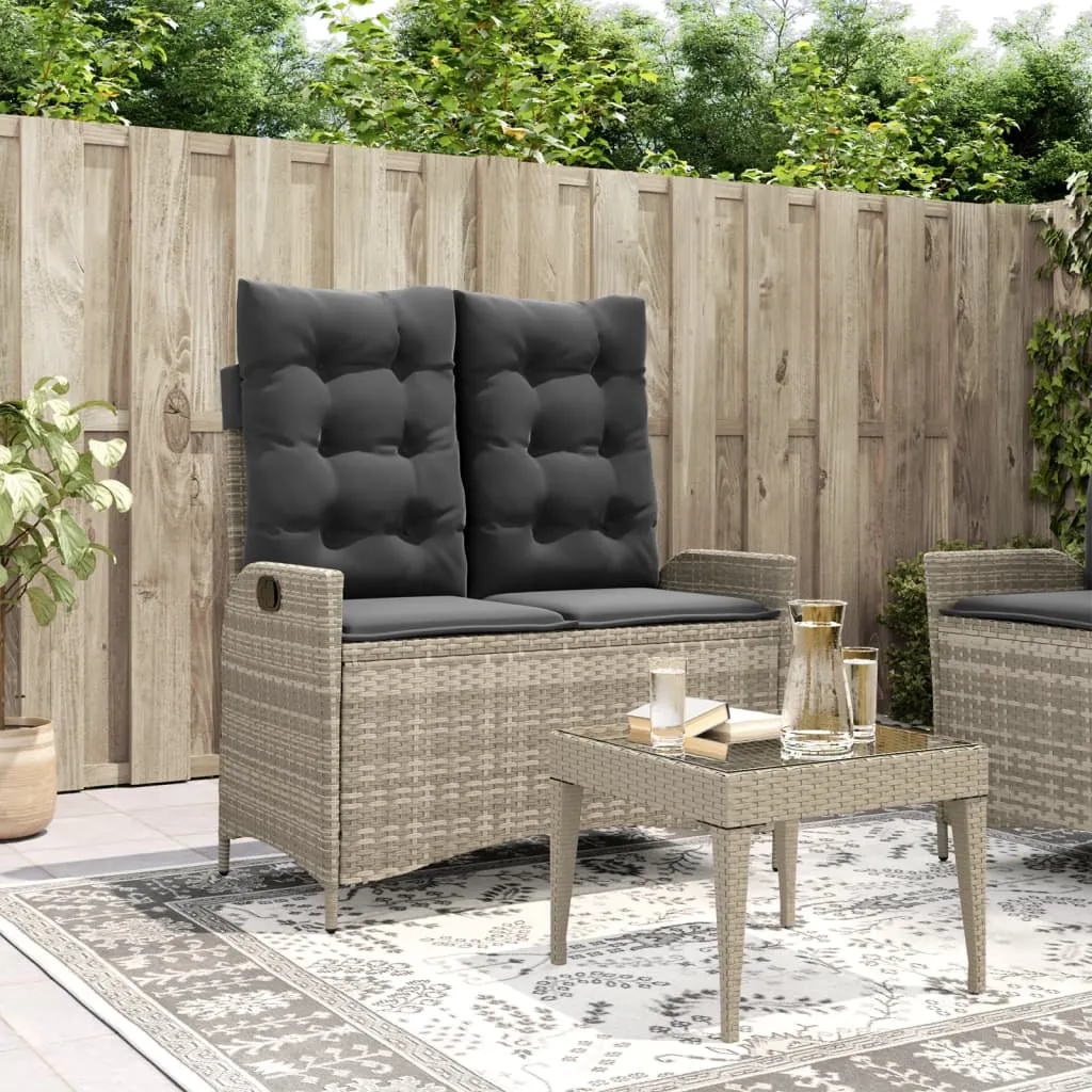 vidaXL Panca Reclinabile Giardino con Cuscini Grigio Chiaro Polyrattan