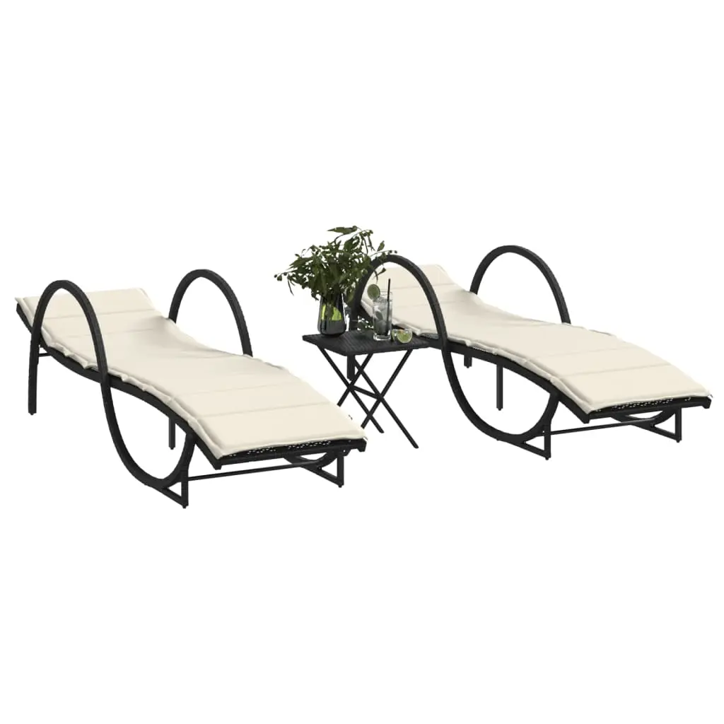 Lettini Prendisole 2 pz con Tavolino Nero in Polyrattan