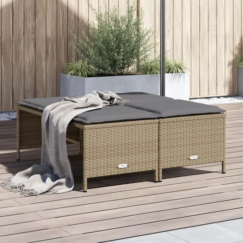 Sgabelli da Giardino con Cuscini 4 pz Beige in Polyrattan