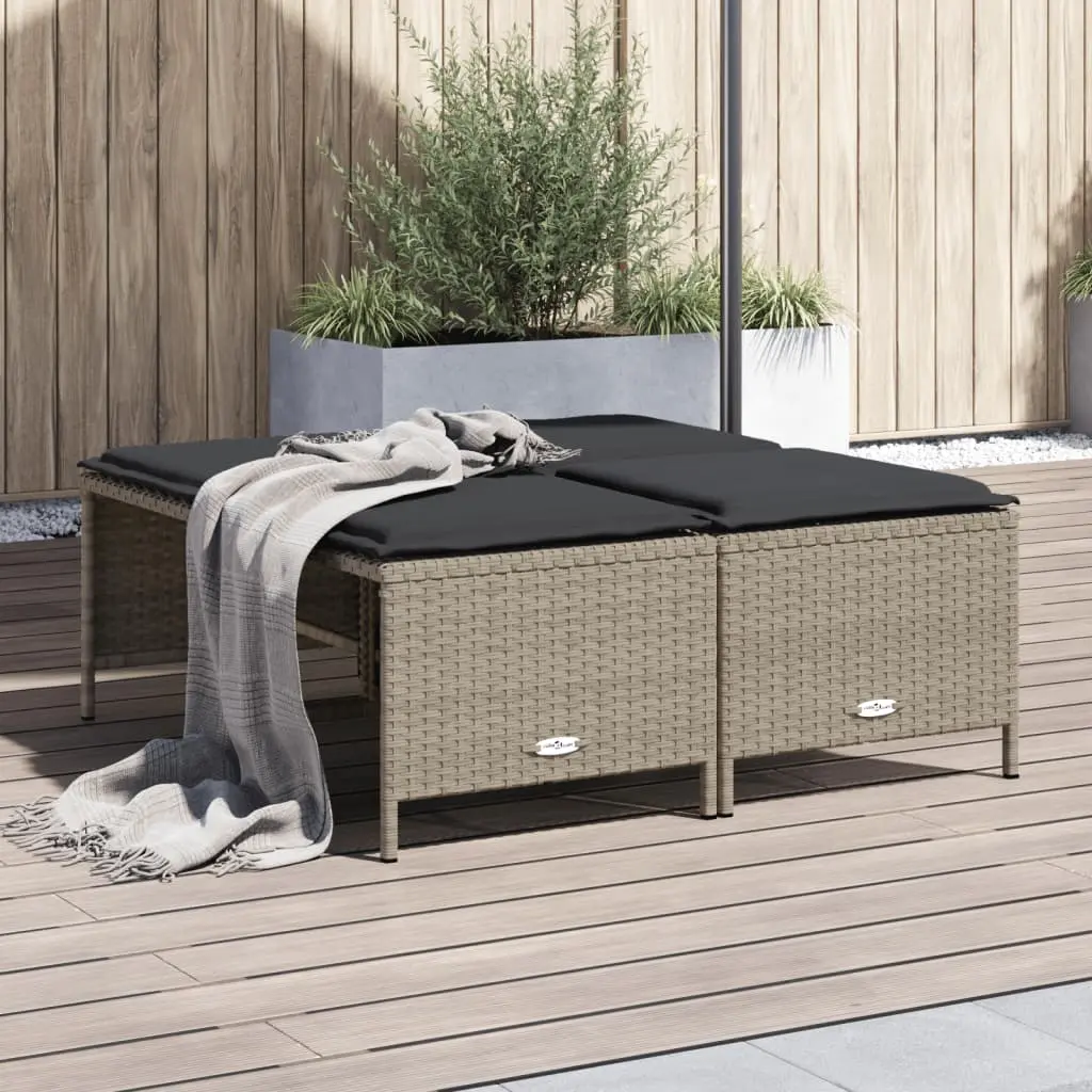 Sgabelli da Giardino con Cuscini 4 pz Grigio Chiaro Polyrattan