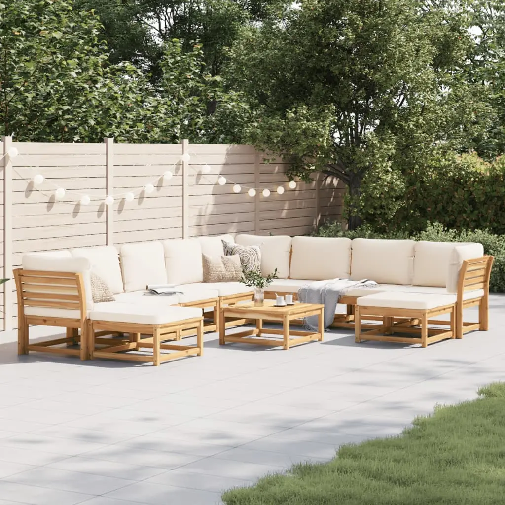 Set Salotto da Giardino 11 pz con Cuscini Legno Massello Acacia