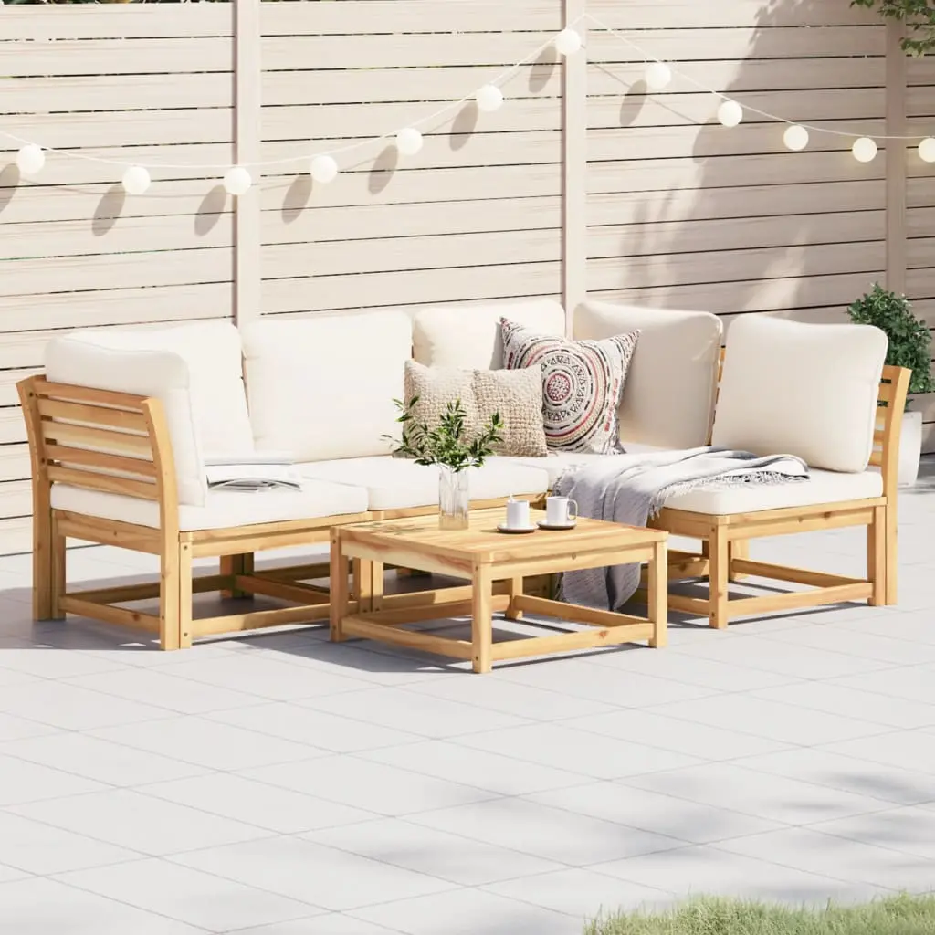 Set Salotto da Giardino 5 pz con Cuscini Legno Massello Acacia