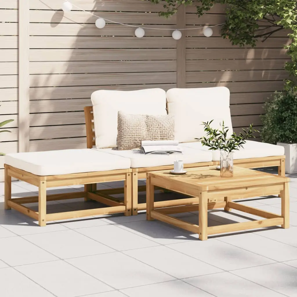 Set Salotto da Giardino 4pz con Cuscini Legno Massello Acacia