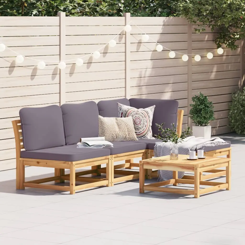 Set Salotto da Giardino 5 pz con Cuscini Legno Massello Acacia