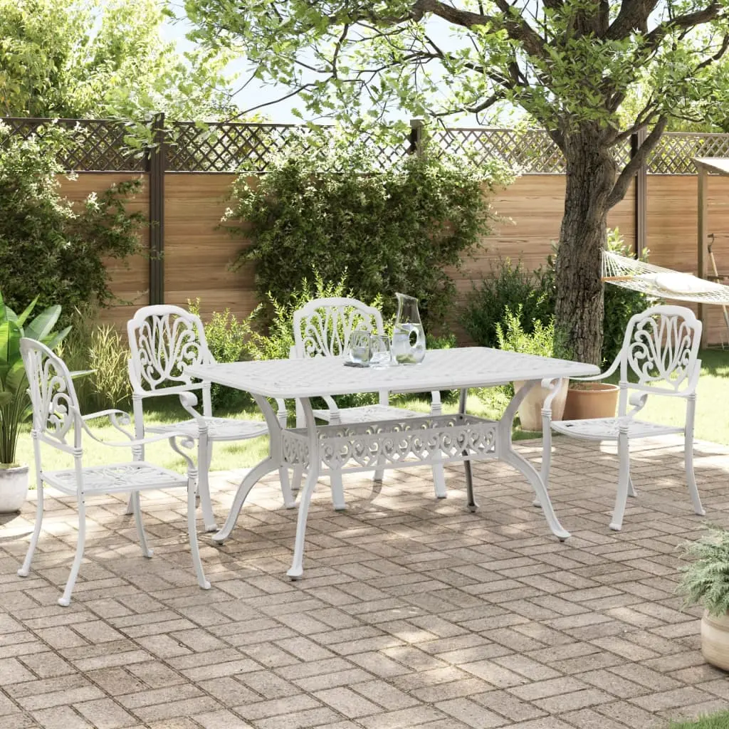 Set da Pranzo da Giardino 5 pz Bianco in Alluminio Pressofuso