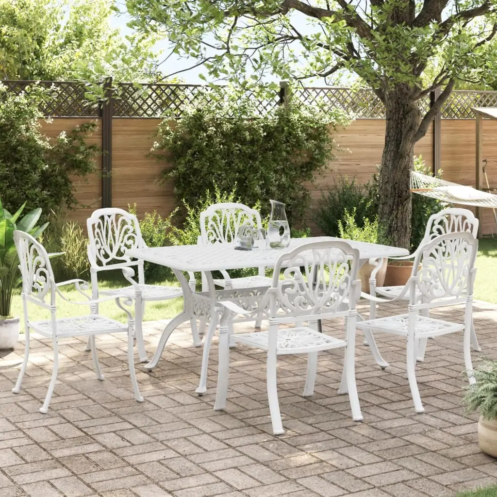 Set da Pranzo da Giardino 7 pz Bianco in Alluminio Pressofuso