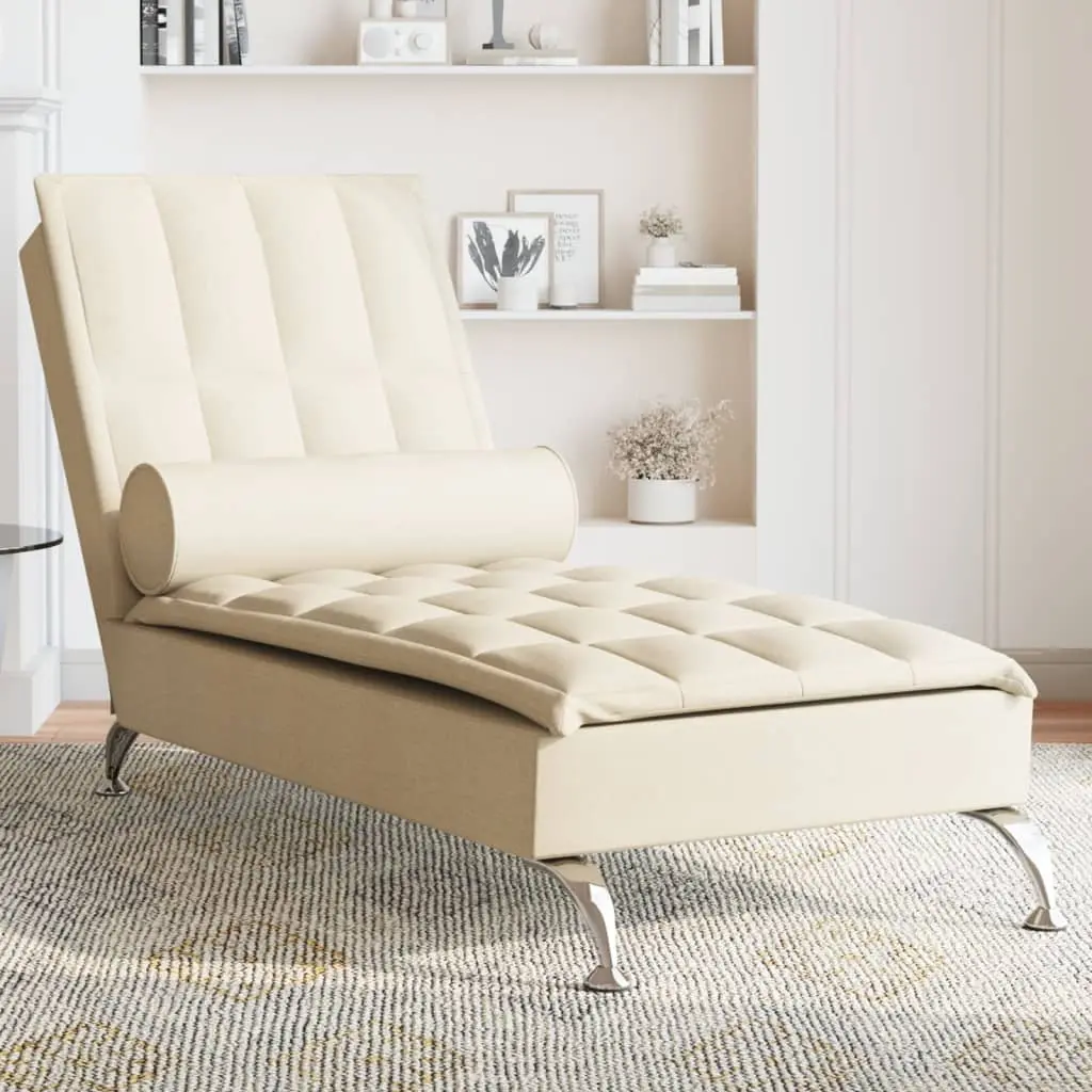 Chaise Longue Massaggi con Capezzale Crema in Tessuto