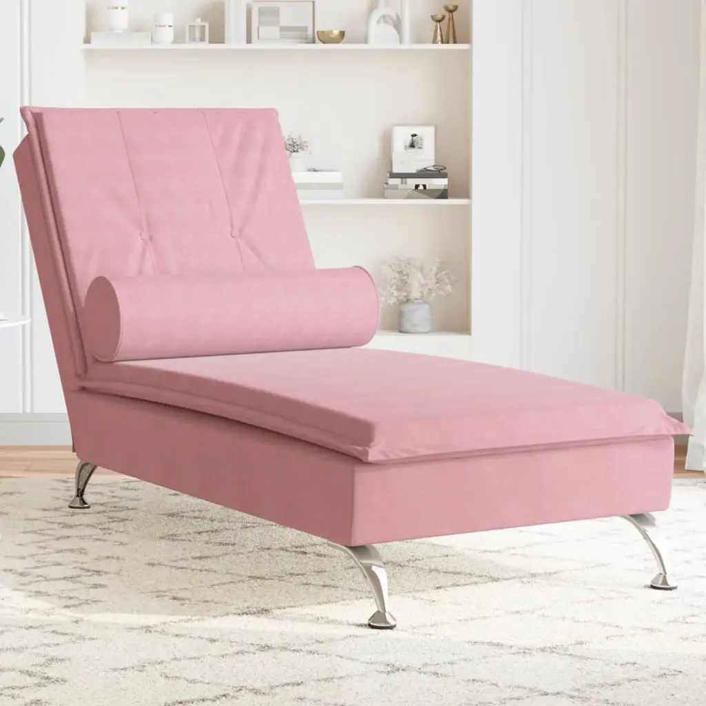 Chaise Longue Massaggi con Cuscino Rosa in Velluto