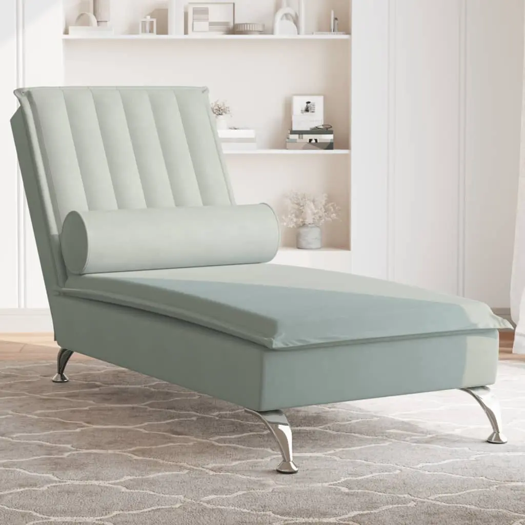 Chaise Longue Massaggi Cuscino a Rullo Grigio Chiaro in Velluto