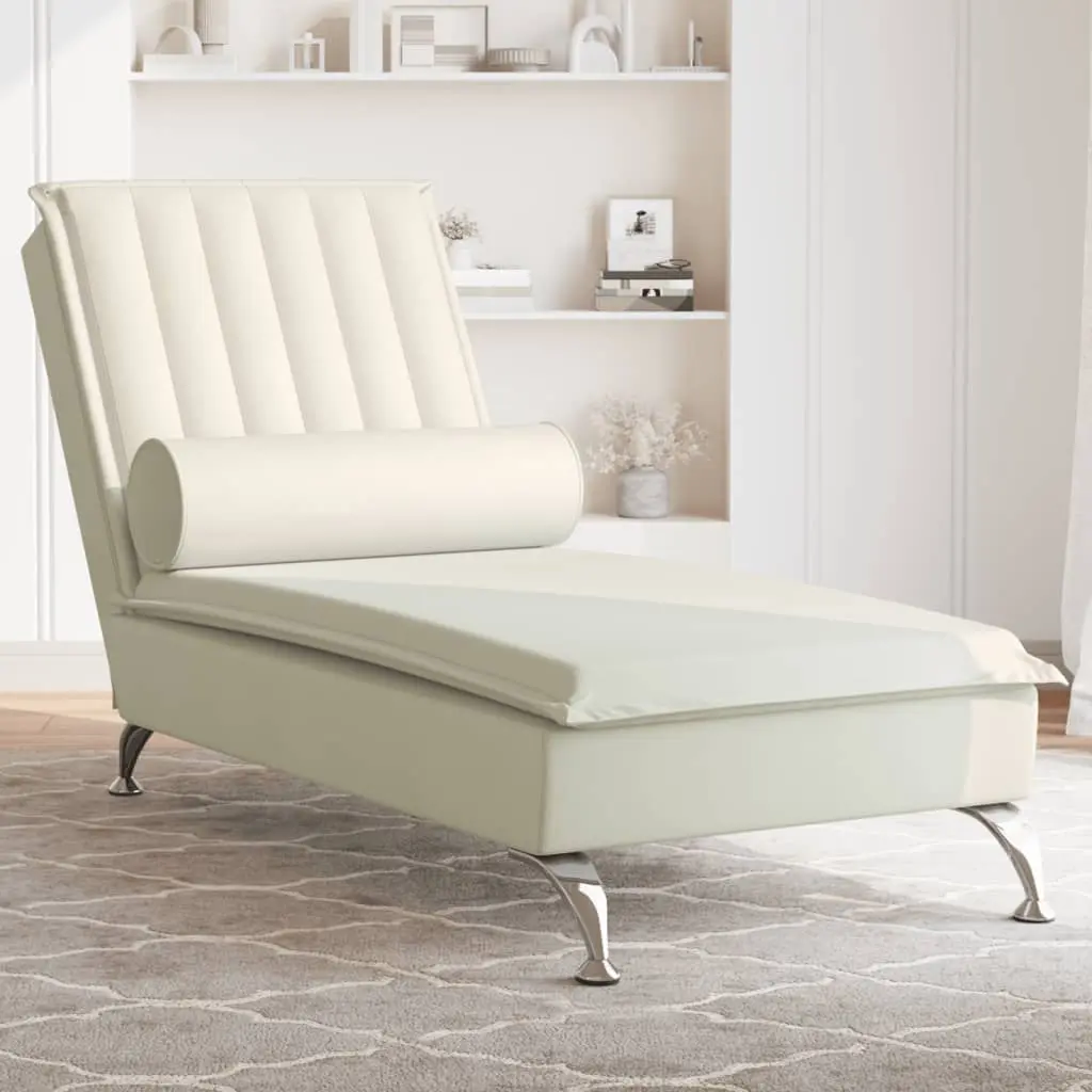 Chaise Longue Massaggi con Cuscino a Rullo Crema in Velluto