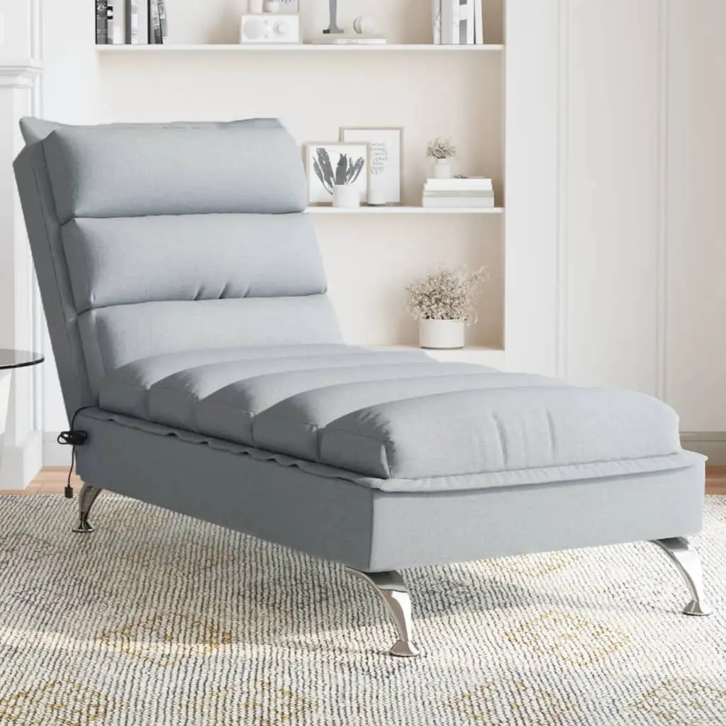 Chaise Longue Massaggi con Cuscini Grigio Chiaro in Tessuto