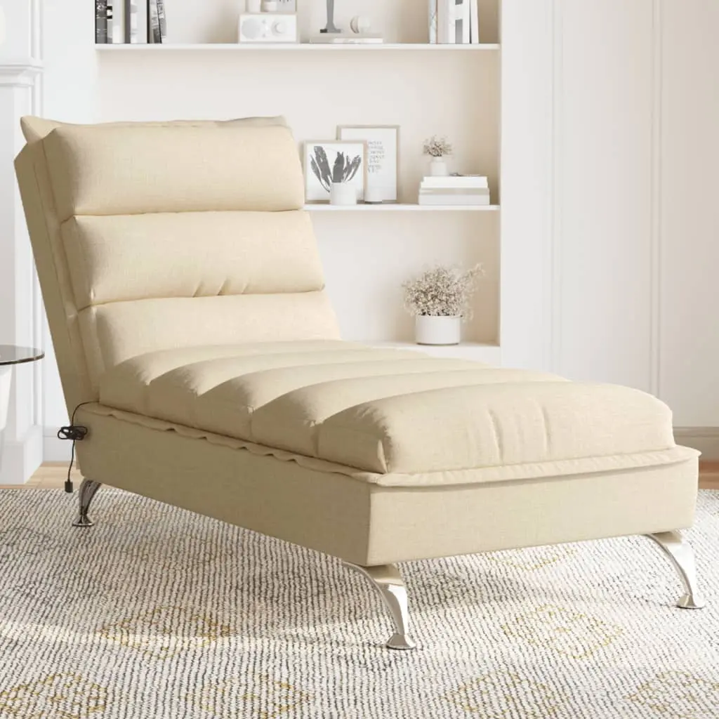 Chaise Longue Massaggi con Cuscini Crema in Tessuto