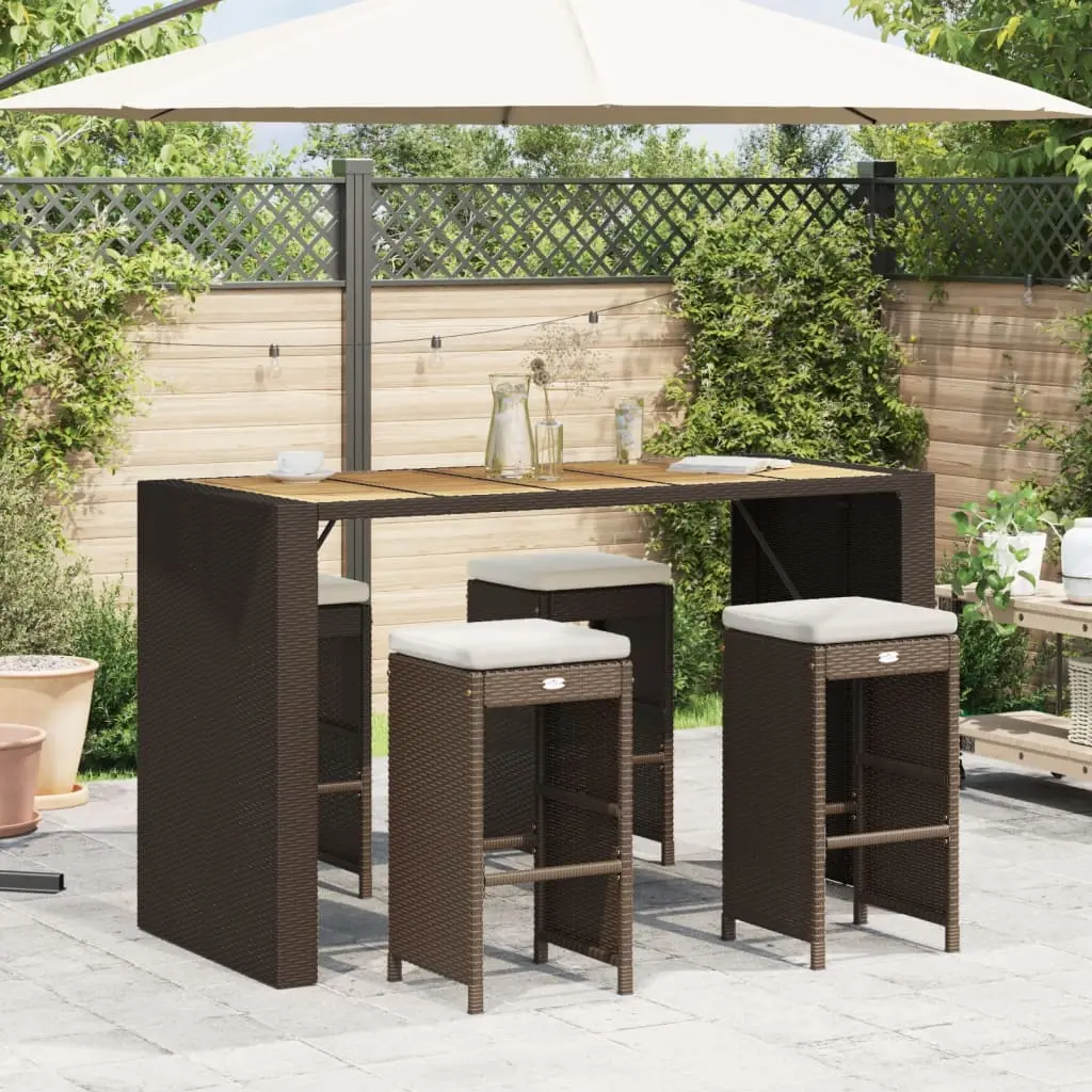 Sgabelli Bar da Giardino con Cuscini 4 pz Marroni in Polyrattan