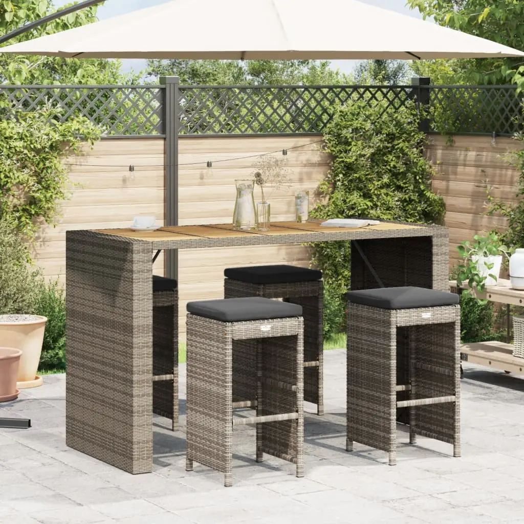 Sgabelli da Bar con Cuscini 4 pz Grigi in Polyrattan