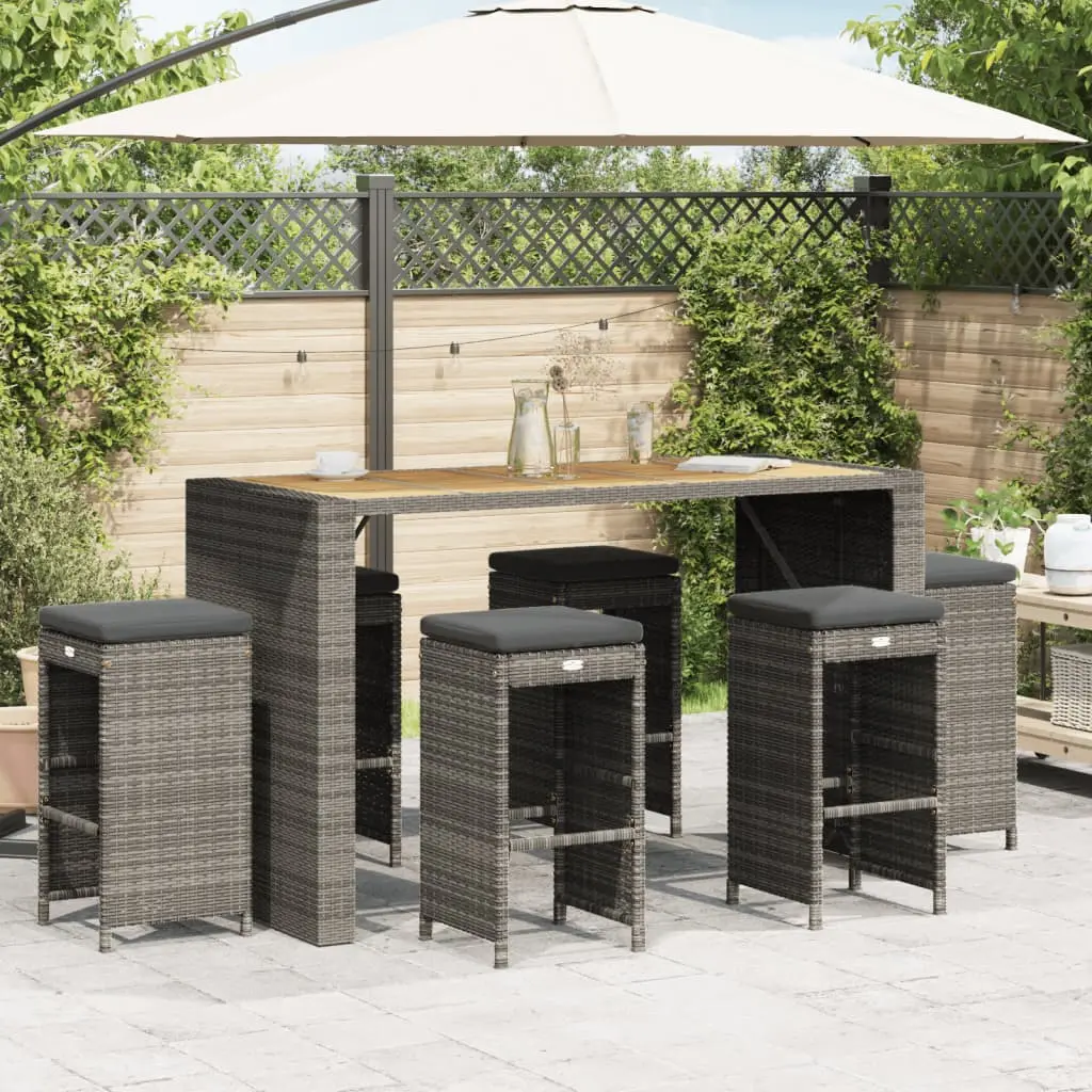 Sgabelli Bar da Giardino con Cuscini 6 pz Grigi in Polyrattan