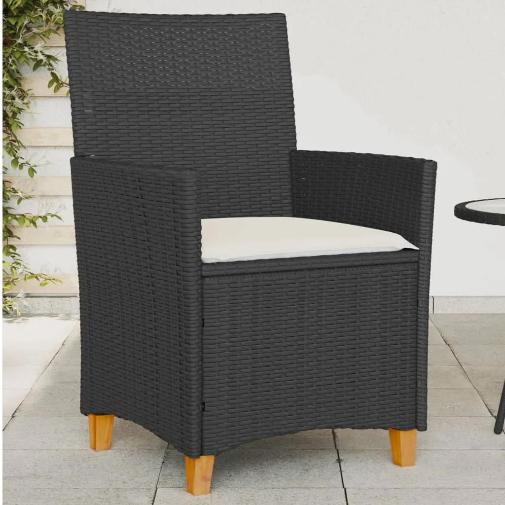 Sedie Giardino con Cuscini 2pz Nere Polyrattan e Legno Massello