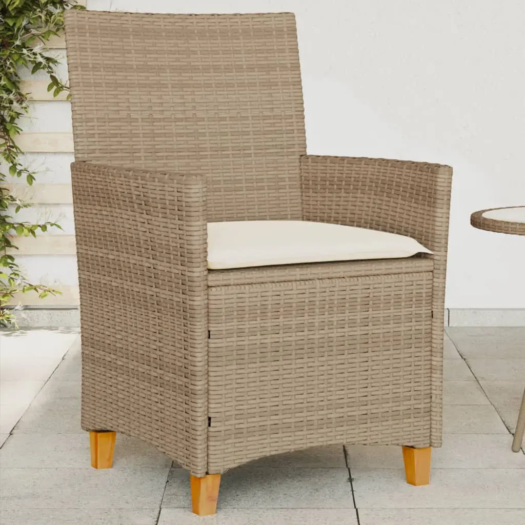 Sedie Giardino con Cuscini 2 pz Beige Polyrattan Legno Massello