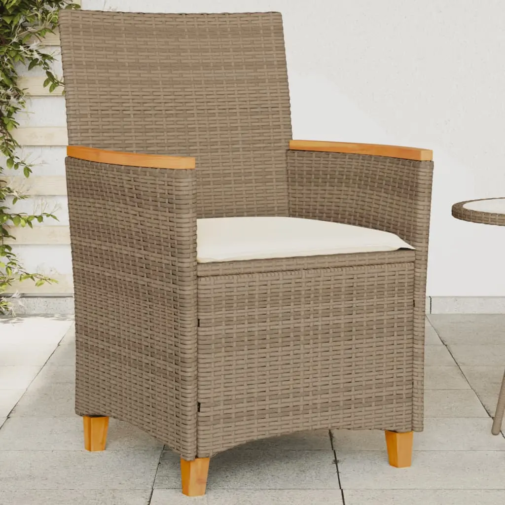 Sedie Giardino con Cuscini 2 pz Beige Polyrattan Legno Massello