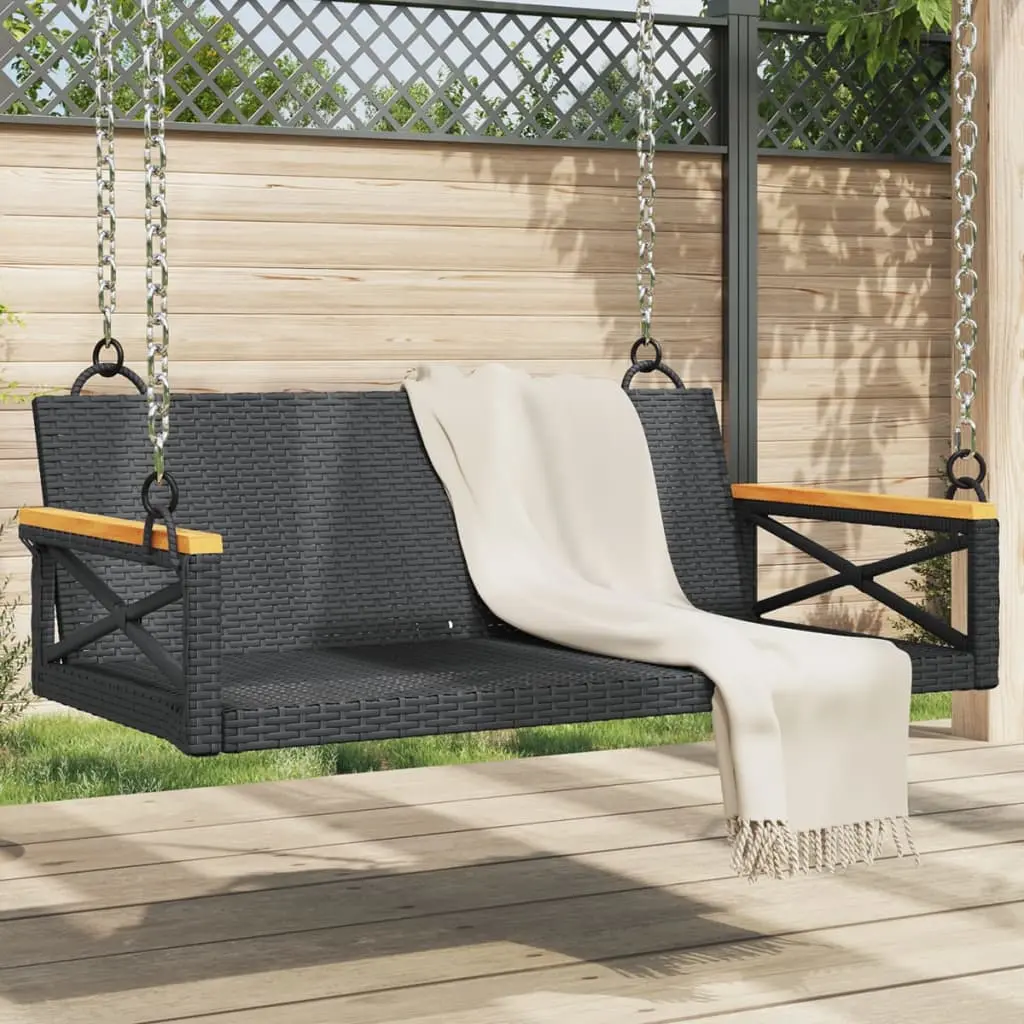 Panchina a Dondolo Nera 109x62x40 cm in Polyrattan