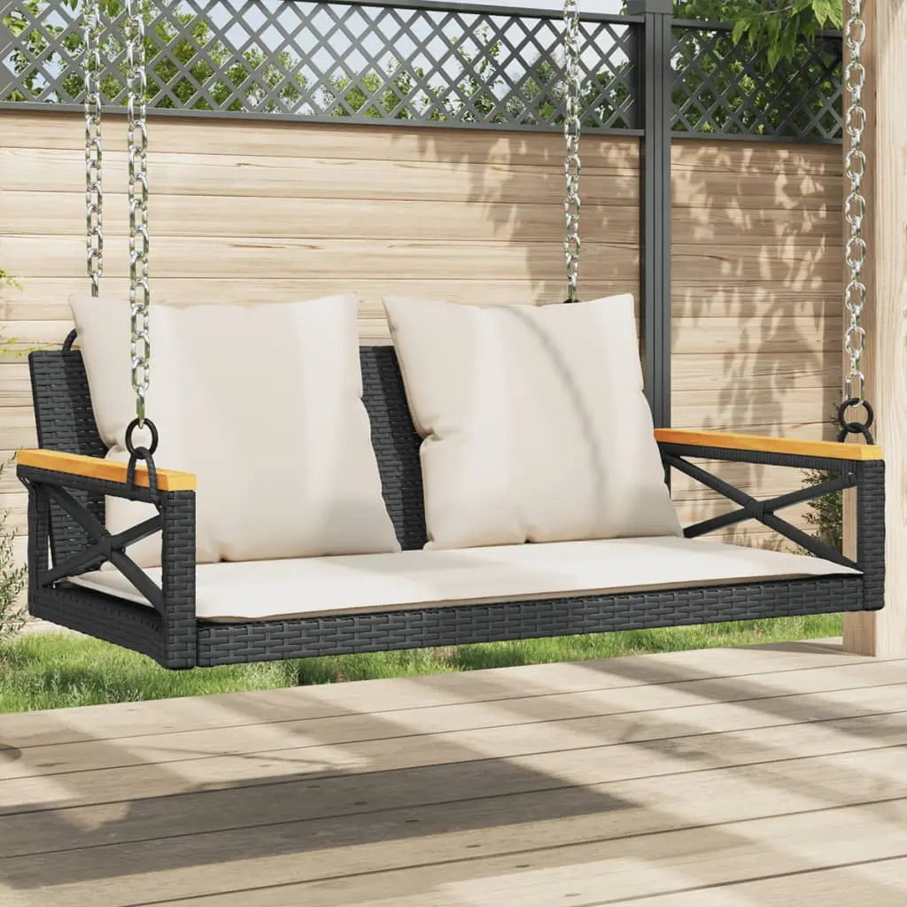 Panchina a Dondolo con Cuscini Nera 109x62x40 cm in Polyrattan