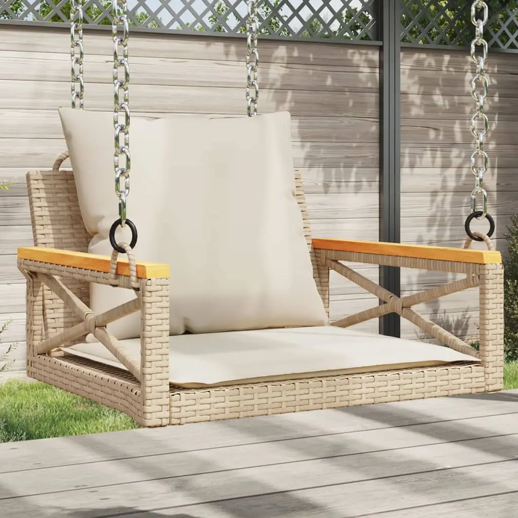 Panchina a Dondolo con Cuscini Beige 63x62x40 cm in Polyrattan