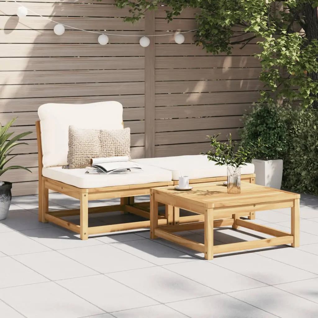 Set Mobili da Giardino 3pz con Cuscini Legno Massello di Acacia