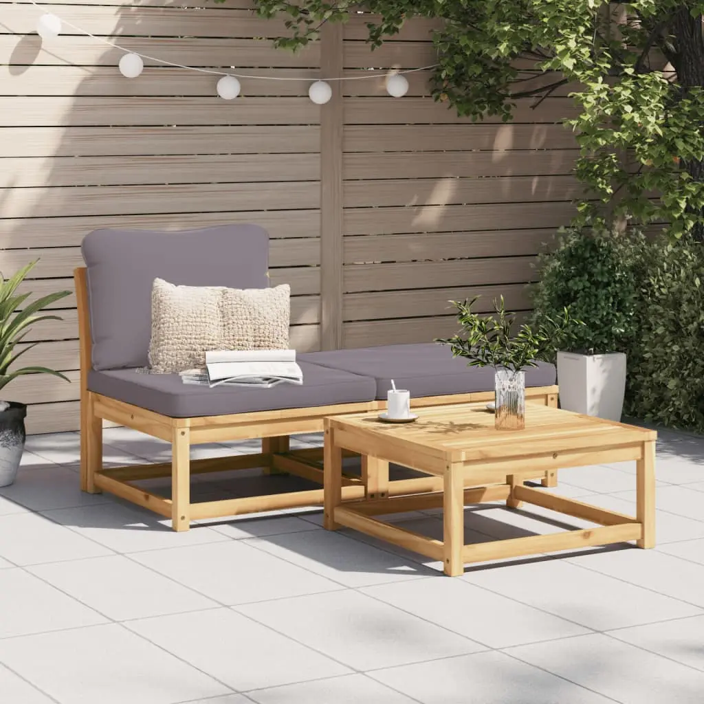 Set Mobili da Giardino 3pz con Cuscini Legno Massello di Acacia