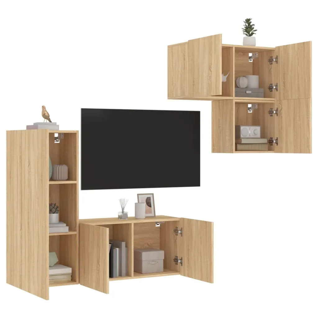 vidaXL Mobili TV a Muro 4pz Rovere Sonoma in Legno Multistrato