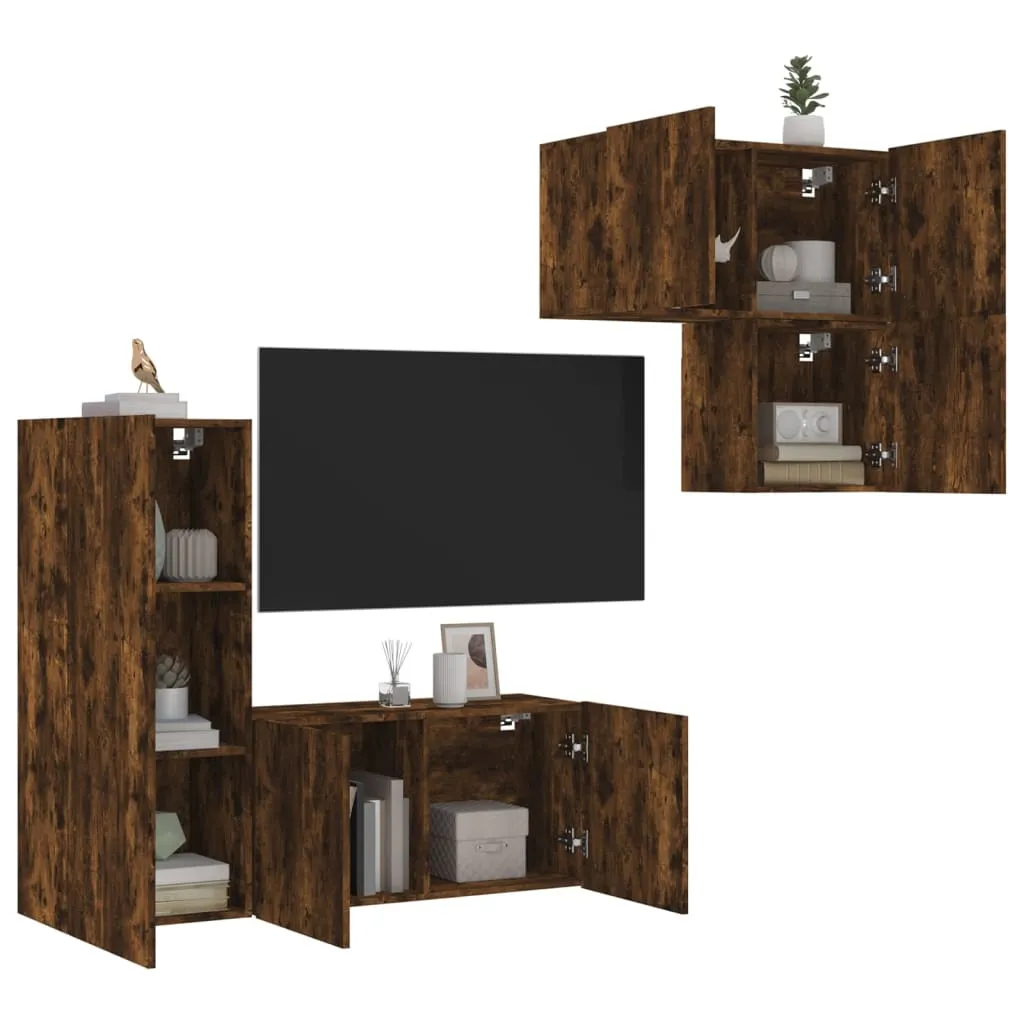 vidaXL Mobili TV a Muro 4pz Rovere Fumo in Legno Multistrato