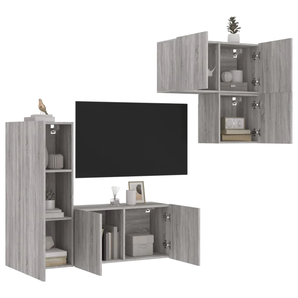 vidaXL Mobili TV a Muro 4pz Grigio Sonoma in Legno Multistrato