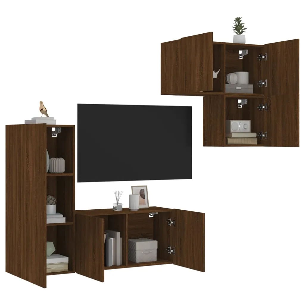 vidaXL Mobili TV a Muro 4pz Rovere Marrone in Legno Multistrato