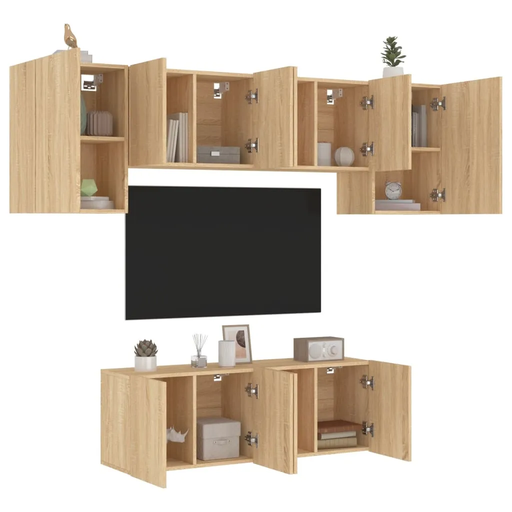 vidaXL Mobili TV a Muro 6pz Rovere Sonoma in Legno Multistrato