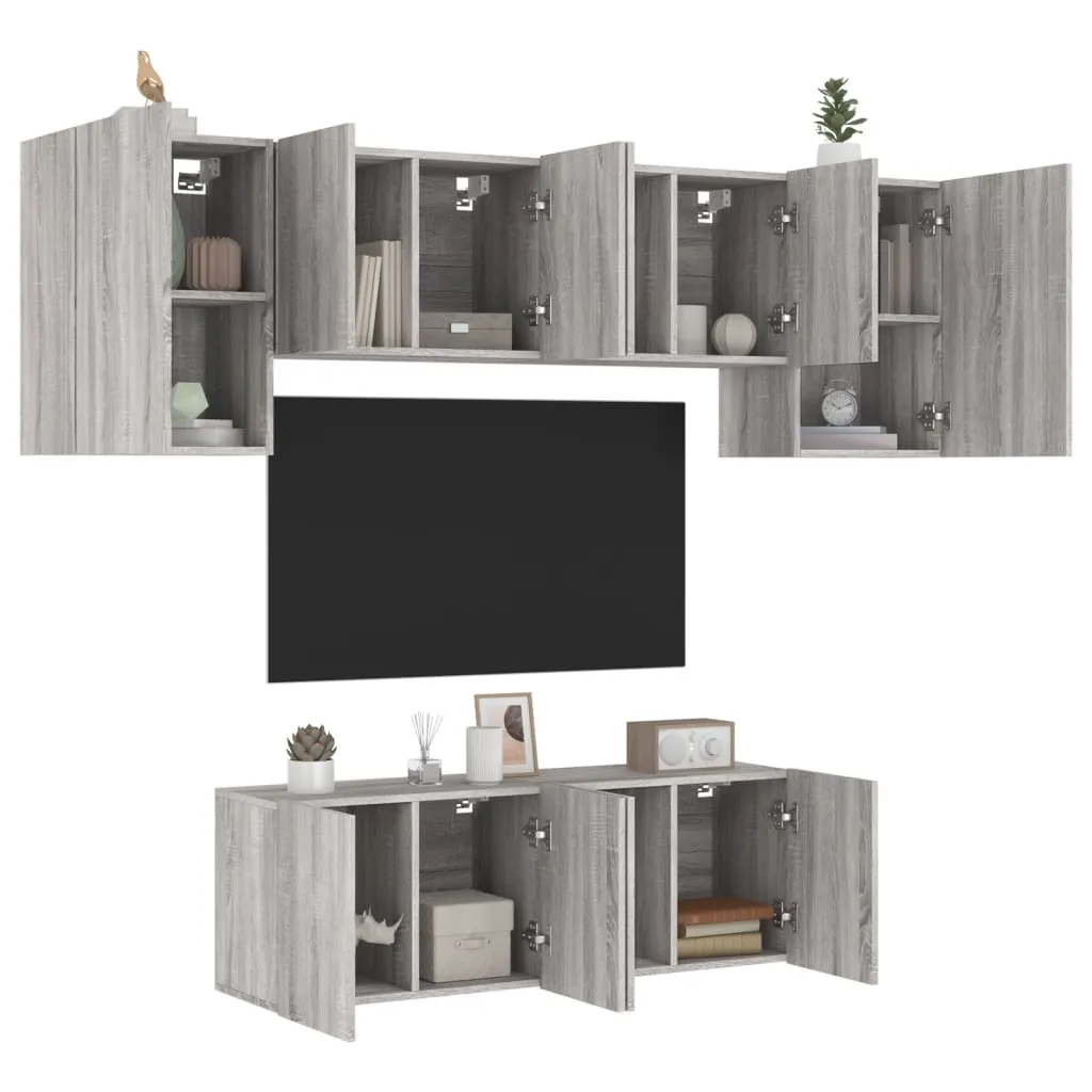 vidaXL Mobili TV a Muro 6pz Grigio Sonoma in Legno Multistrato