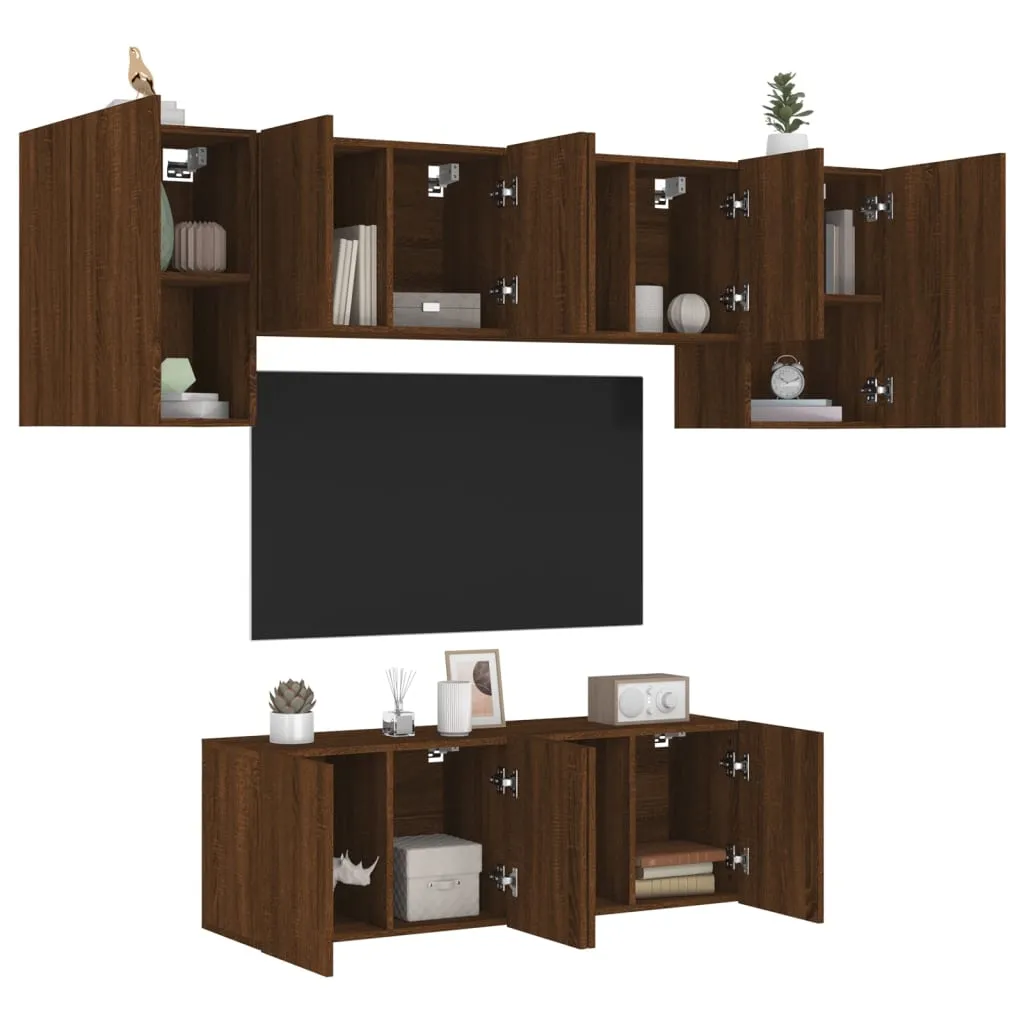 vidaXL Mobili TV a Muro 6pz Rovere Marrone in Legno Multistrato