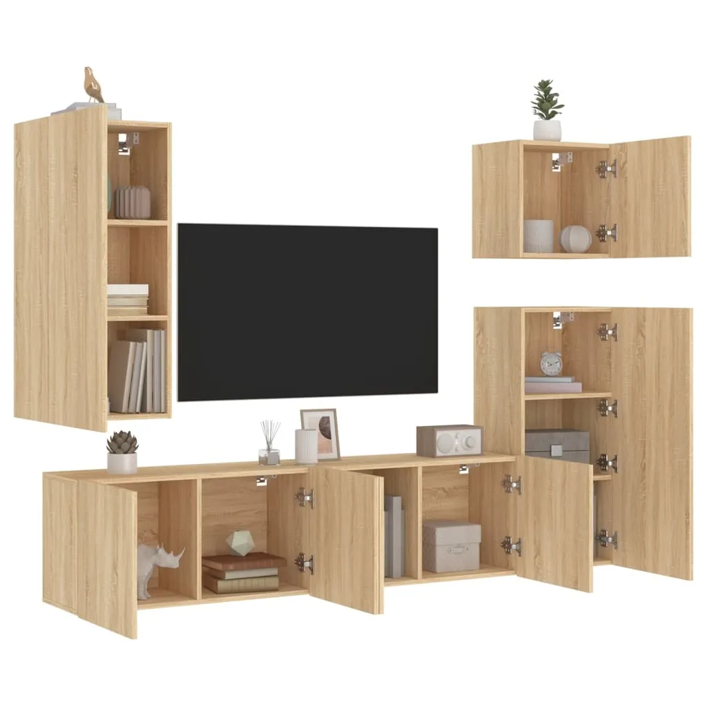 vidaXL Mobili TV a Muro 5pz Rovere Sonoma in Legno Multistrato