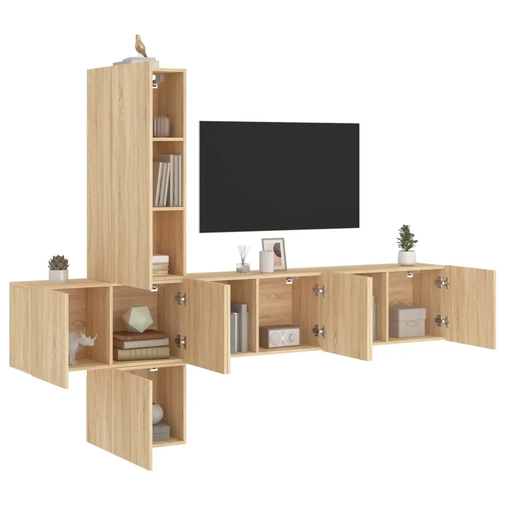 vidaXL Mobili TV a Muro 5pz Rovere Sonoma in Legno Multistrato