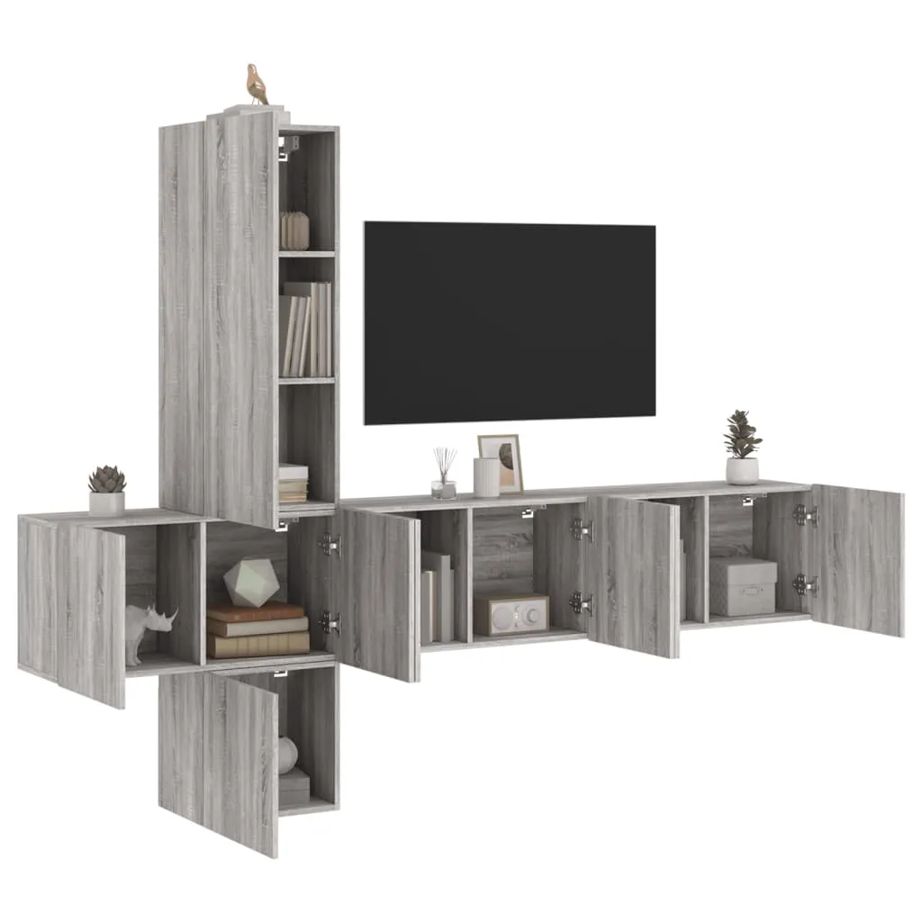 vidaXL Mobili TV a Muro 5pz Grigio Sonoma in Legno Multistrato