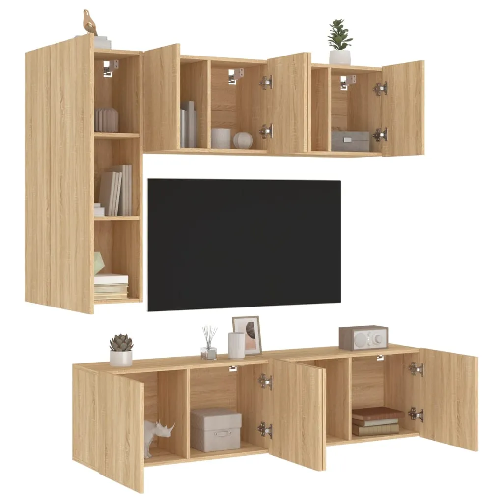 vidaXL Mobili TV a Muro 5pz Rovere Sonoma in Legno Multistrato