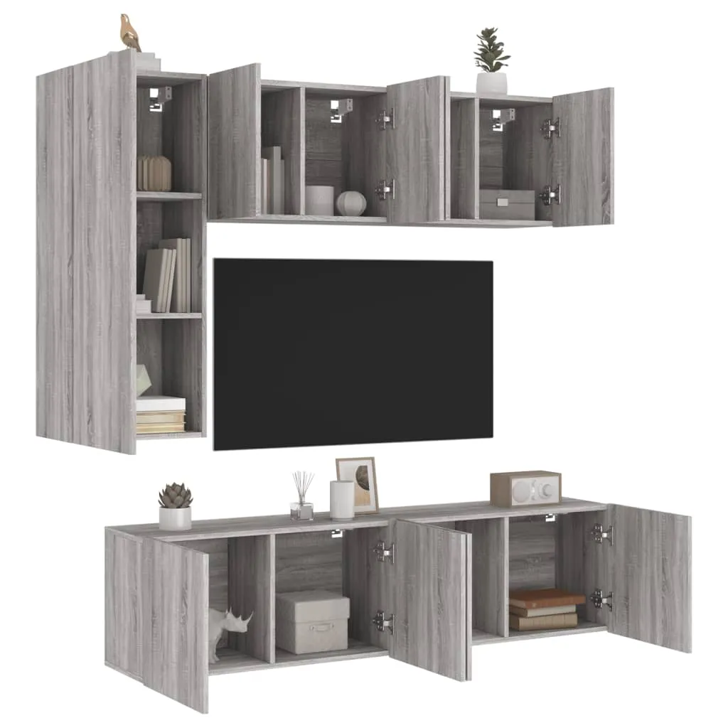 vidaXL Mobili TV a Muro 5pz Grigio Sonoma in Legno Multistrato