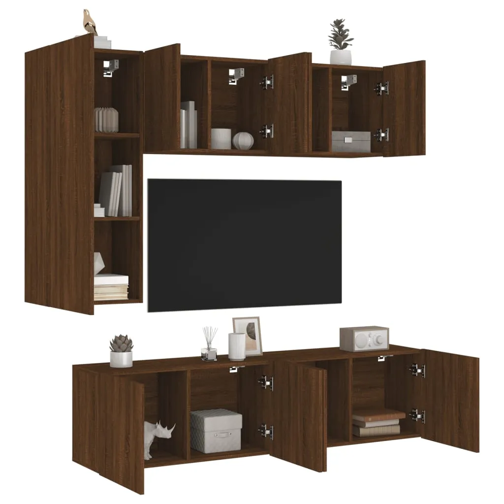 vidaXL Mobili TV a Muro 5pz Rovere Marrone in Legno Multistrato