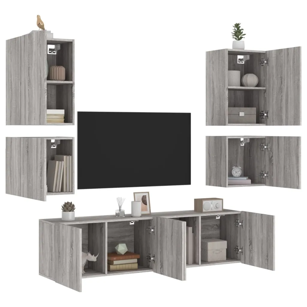 vidaXL Mobili TV a Muro 6pz Grigio Sonoma in Legno Multistrato