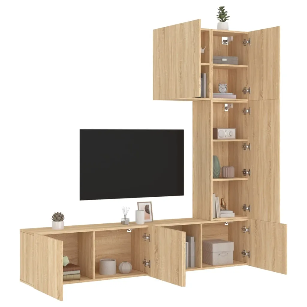 vidaXL Mobili TV a Muro 5pz Rovere Sonoma in Legno Multistrato