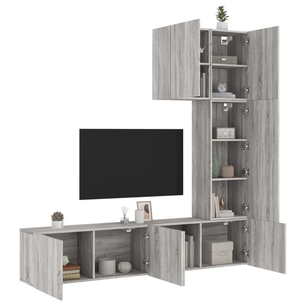 vidaXL Mobili TV a Muro 5pz Grigio Sonoma in Legno Multistrato