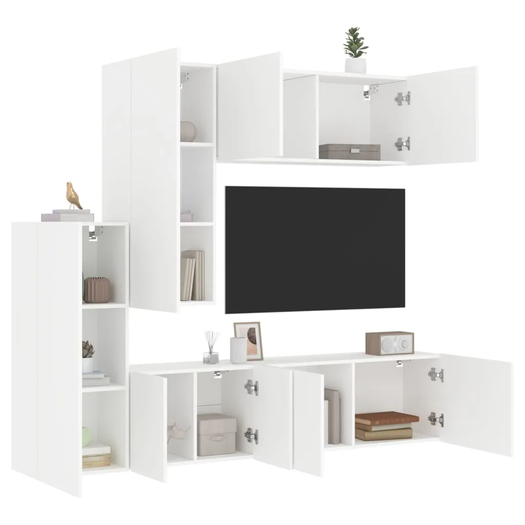 vidaXL Mobili TV a Muro 5pz Bianchi in Legno Multistrato