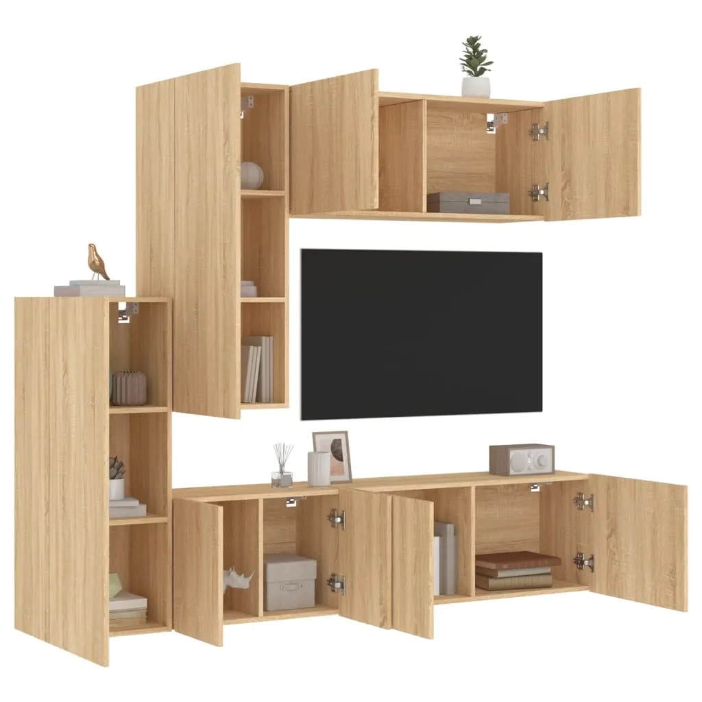 vidaXL Mobili TV a Muro 5pz Rovere Sonoma in Legno Multistrato