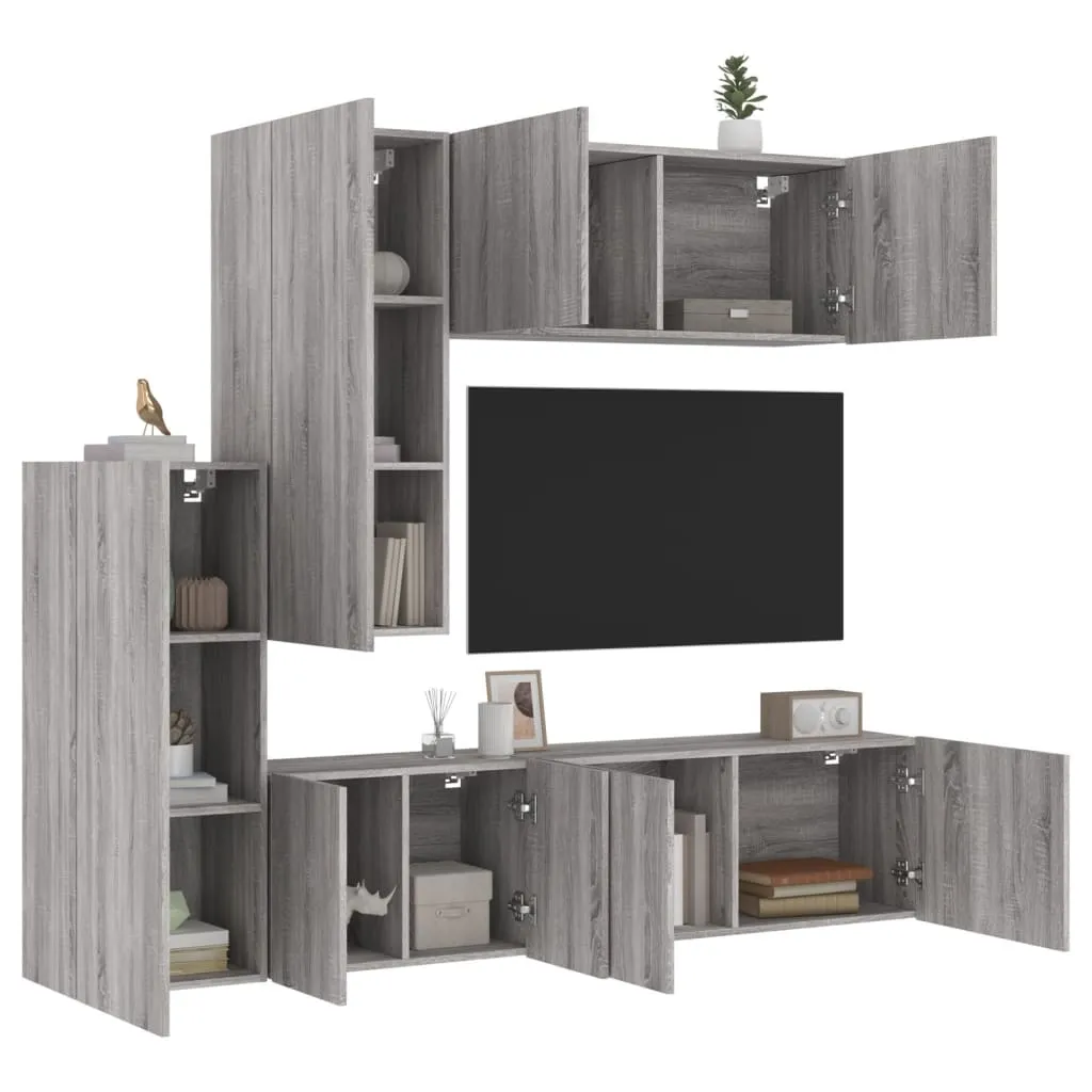 vidaXL Mobili TV a Muro 5pz Grigio Sonoma in Legno Multistrato