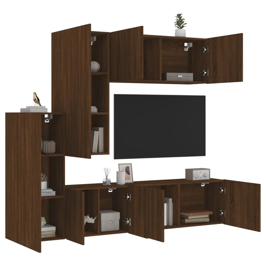 vidaXL Mobili TV a Muro 5pz Rovere Marrone in Legno Multistrato