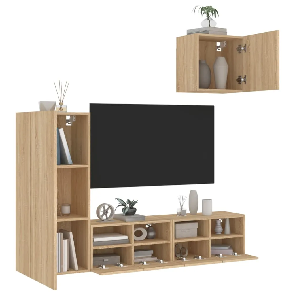 vidaXL Mobili TV a Muro 4pz Rovere Sonoma in Legno Multistrato